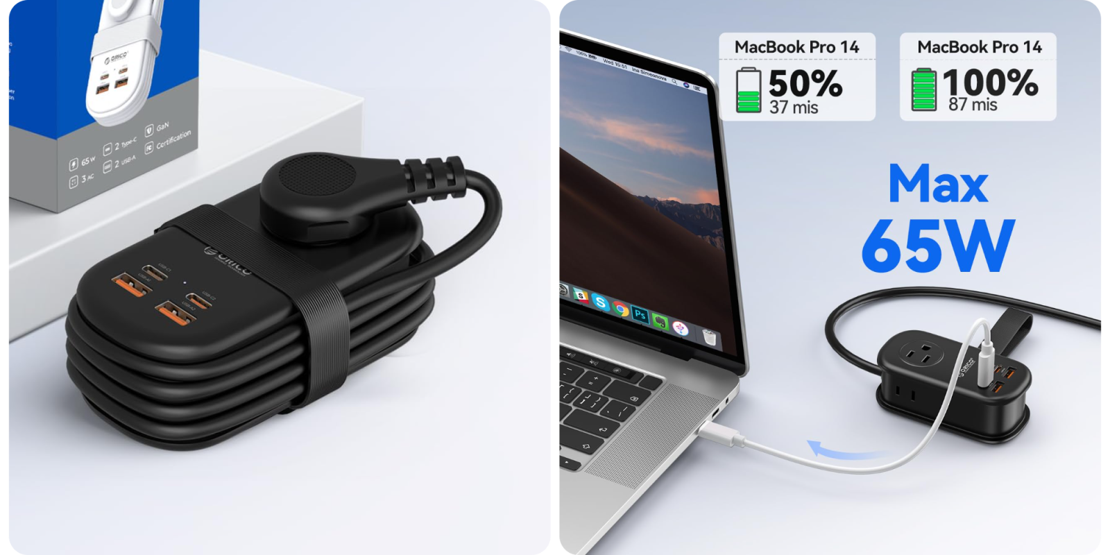 A laptop computer with a cable