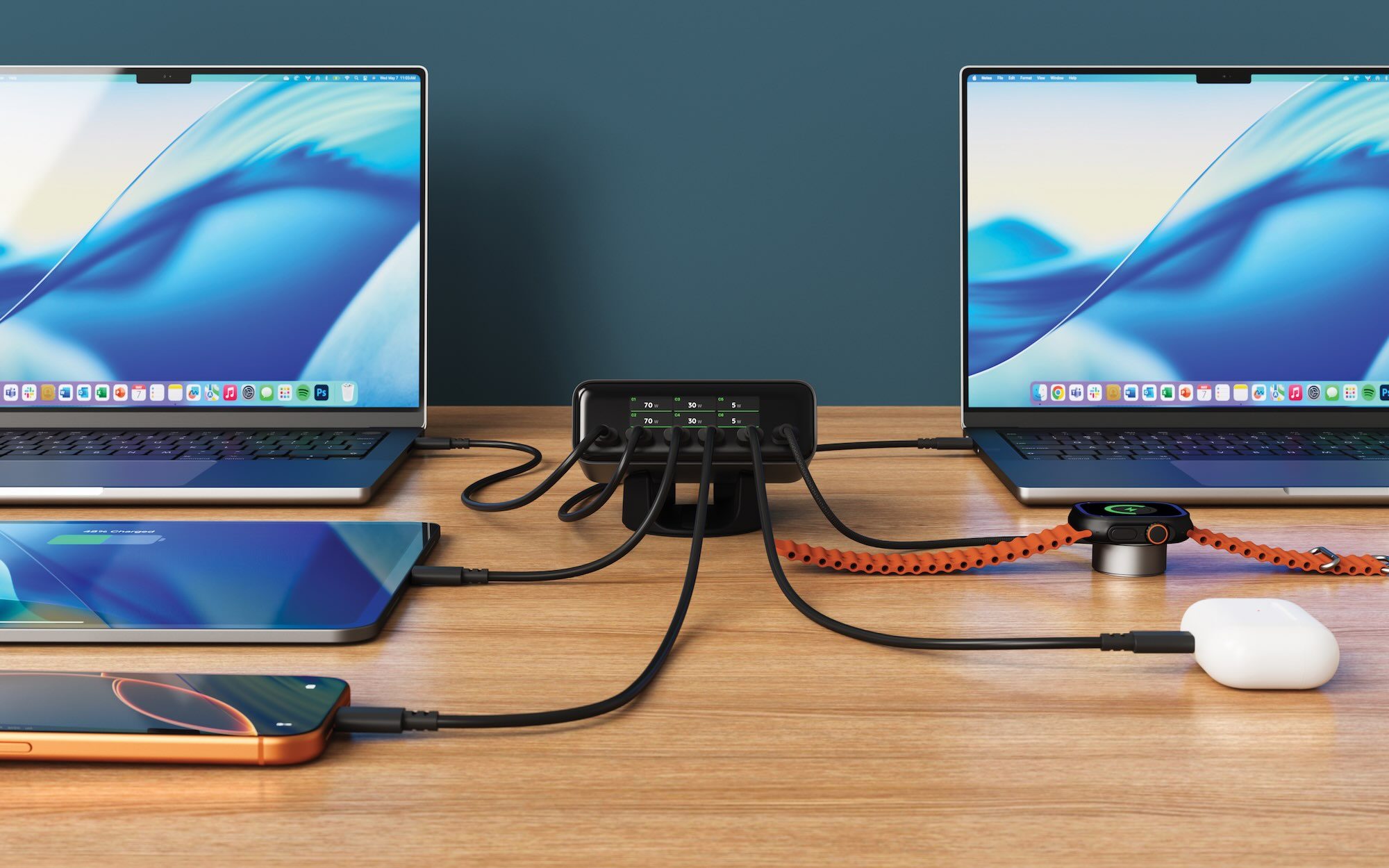 A laptops and a phone connected to each other
