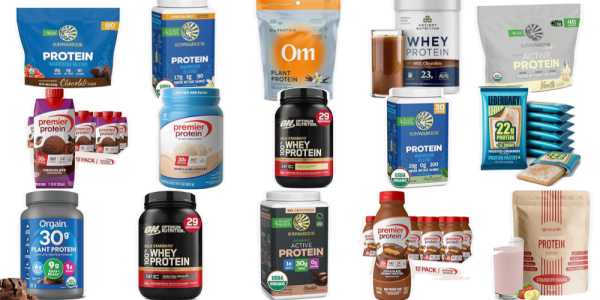 A collage of different protein supplements