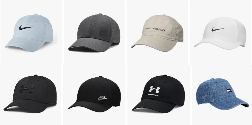 A group of hats on a white background