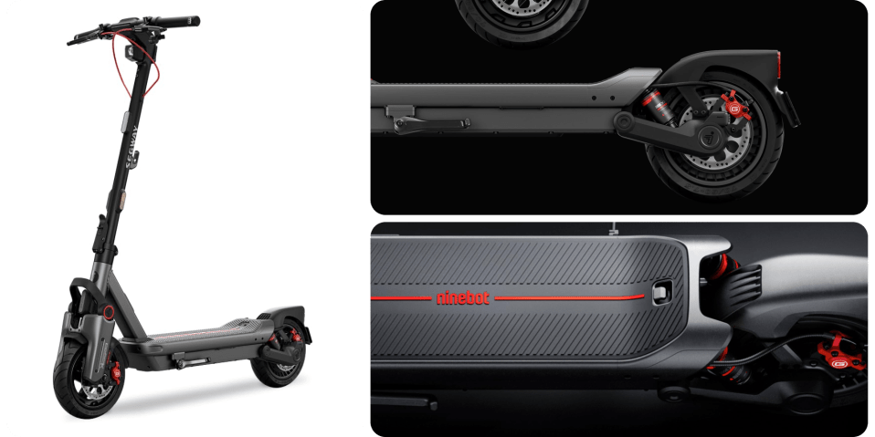 A close up of a black scooter