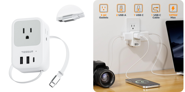 A white device with a cord plugged into it