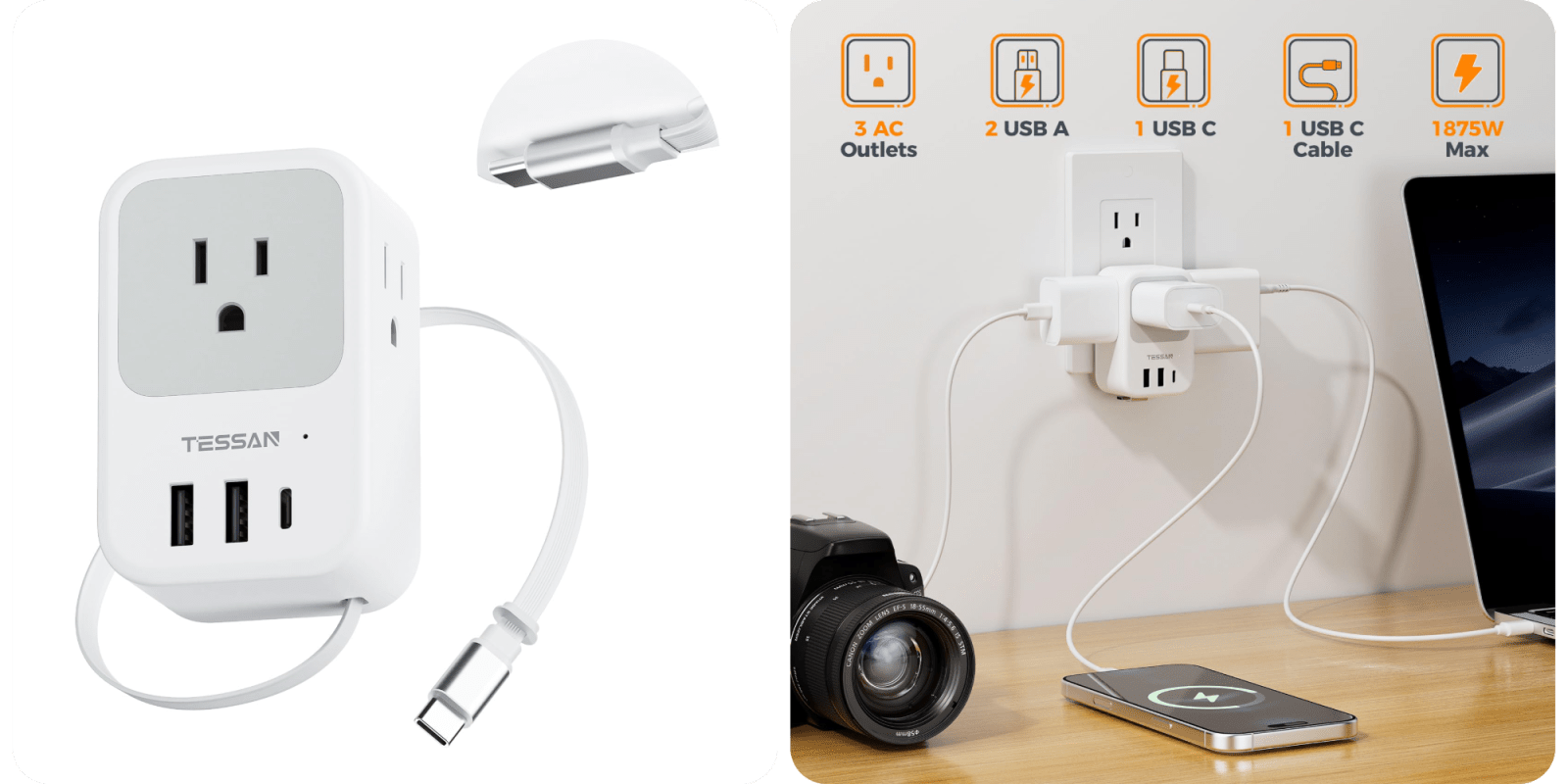 A white device with a cord plugged into it