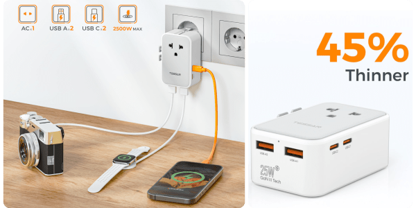 A phone and power outlet with a charger plugged into it