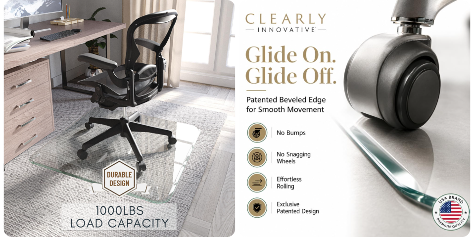 A black chair with a glass base