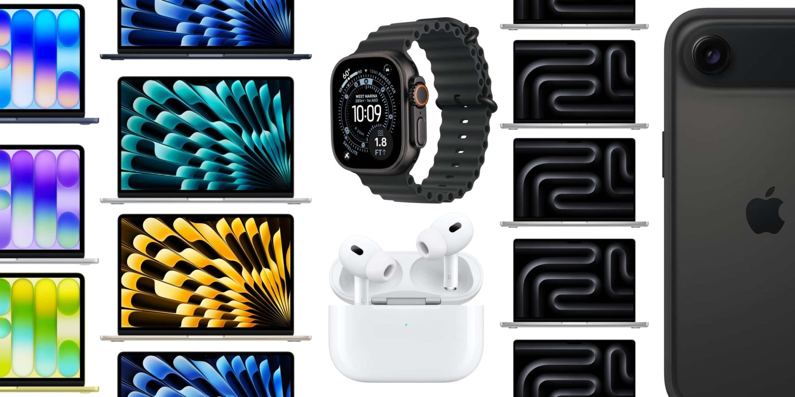 A collage of laptops and a watch