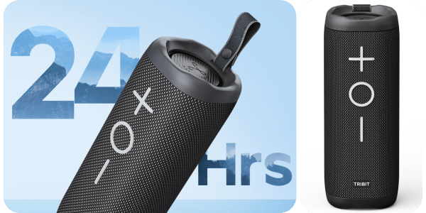A black speaker with a white x on it