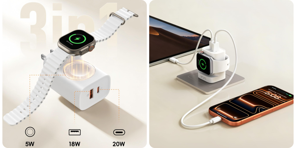 A smart watch charging on a charging station