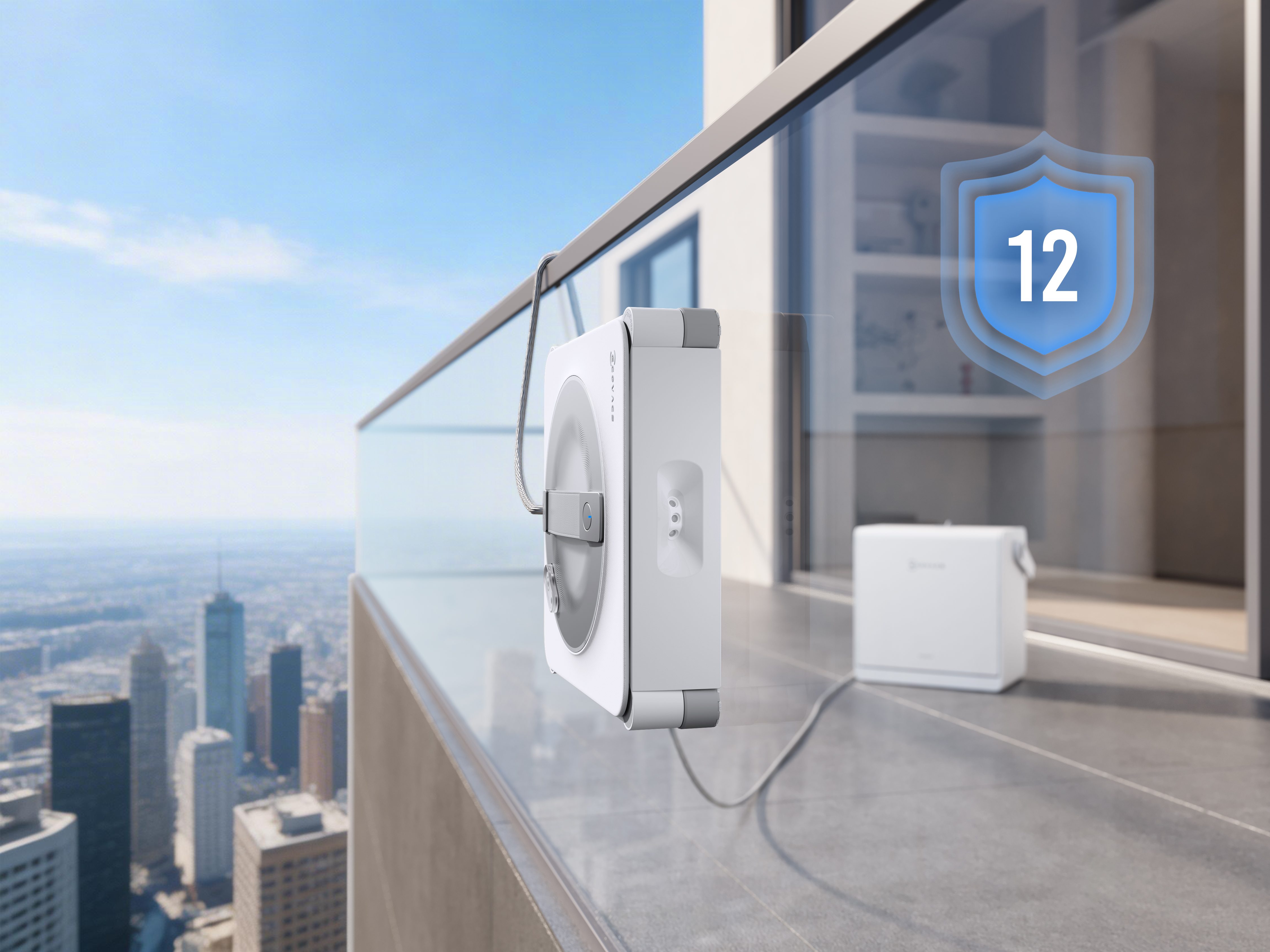 A white box on a balcony