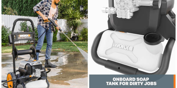 A woman using a pressure washer
