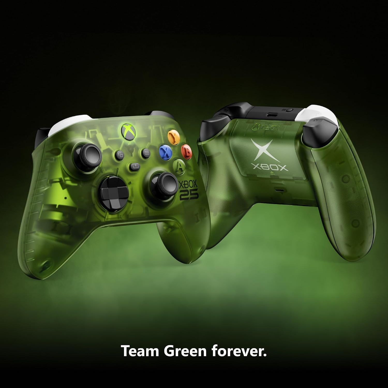 A green video game controller