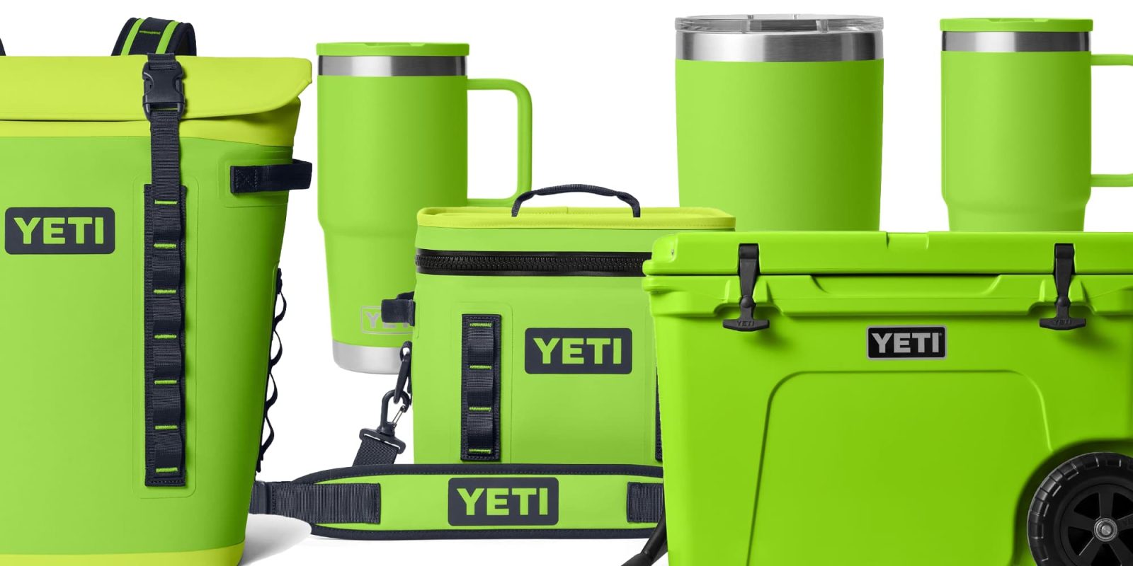 A group of green coolers and a bag
