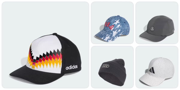A collage of different hats