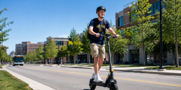 A man riding a scooter on a street