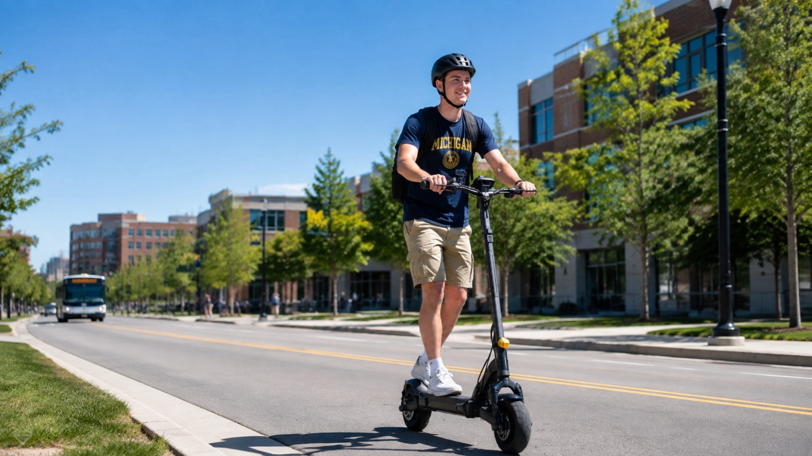 A man riding a scooter on a street