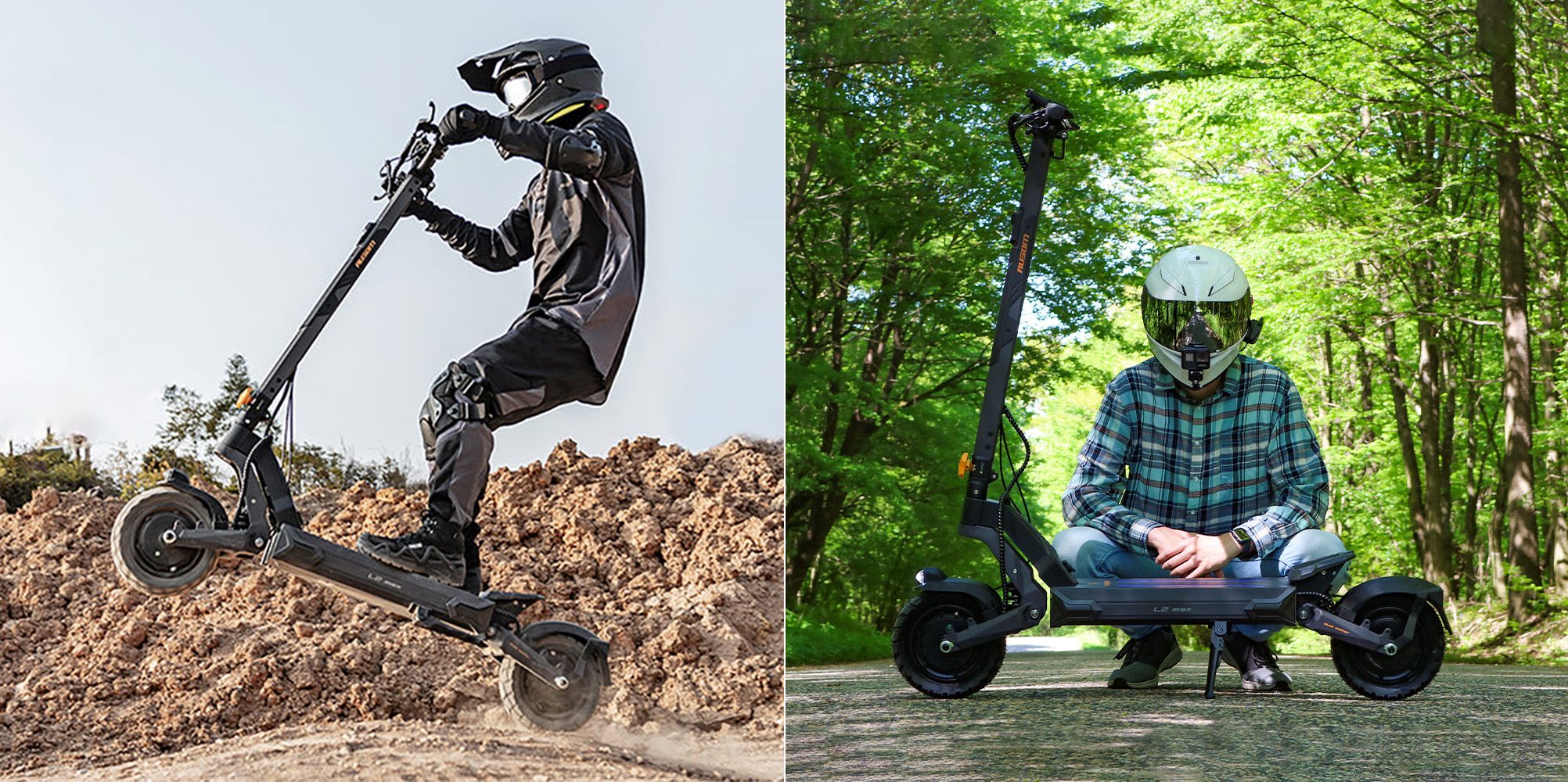 A man riding a scooter and a man riding a scooter