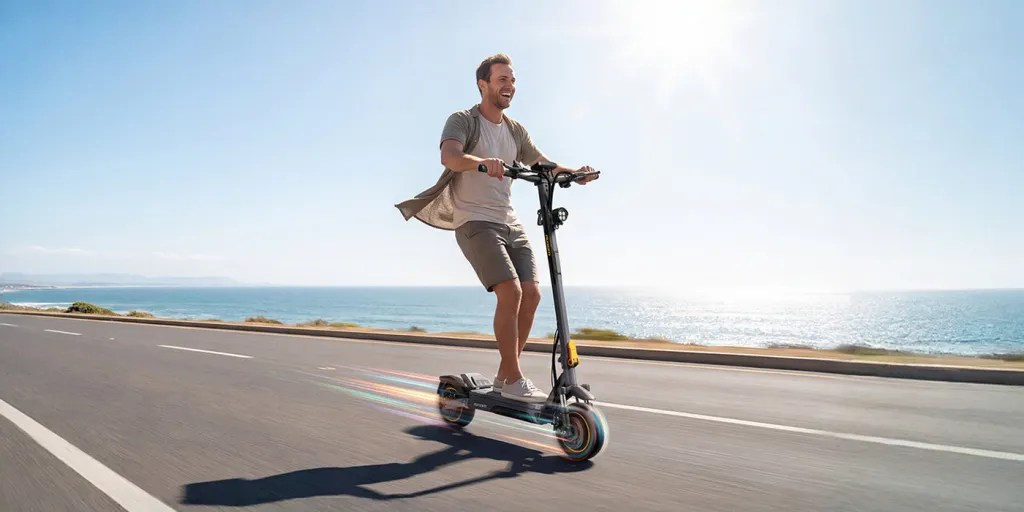 A man riding a scooter on a road