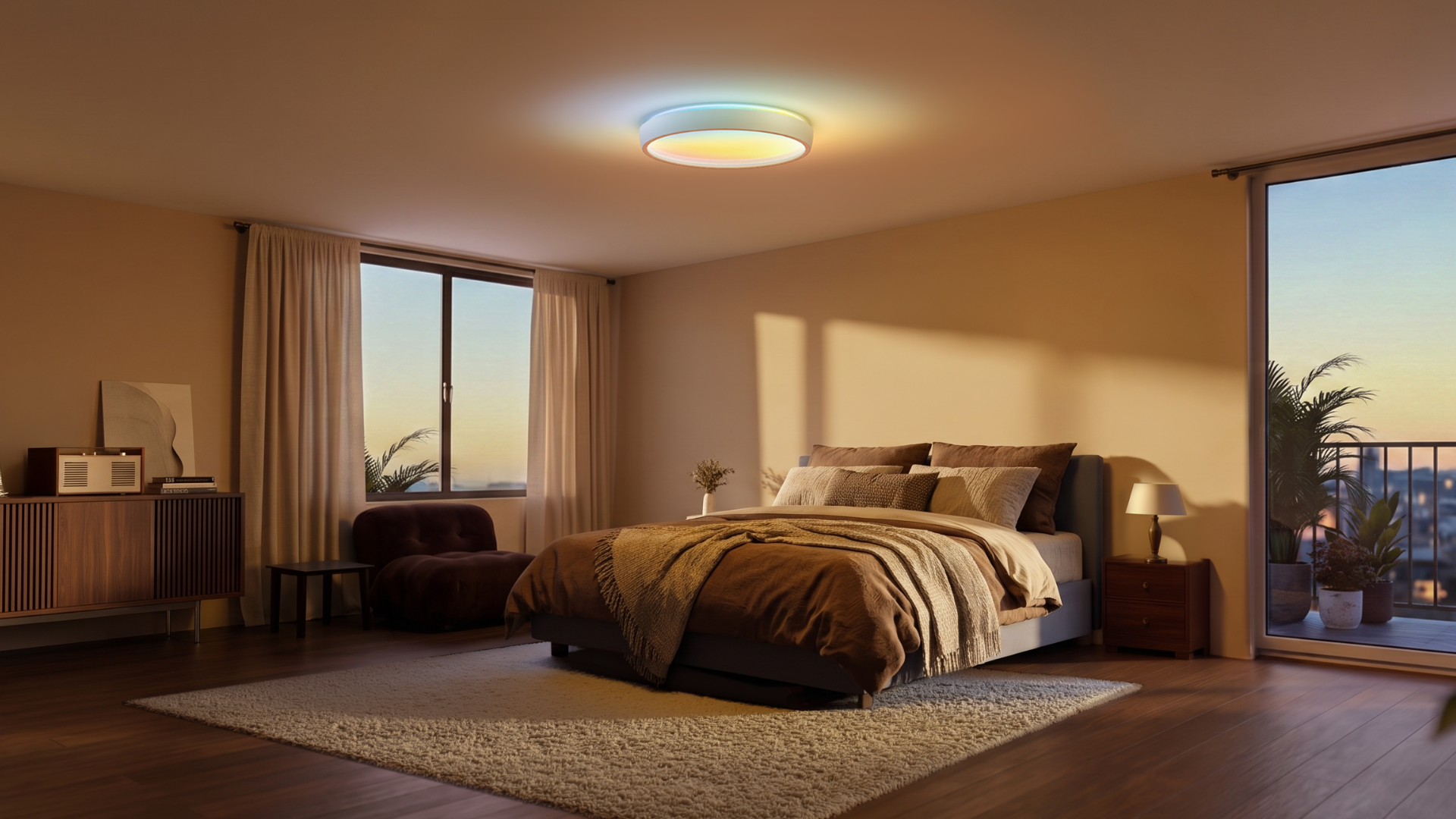 A bedroom with a bed and a chair