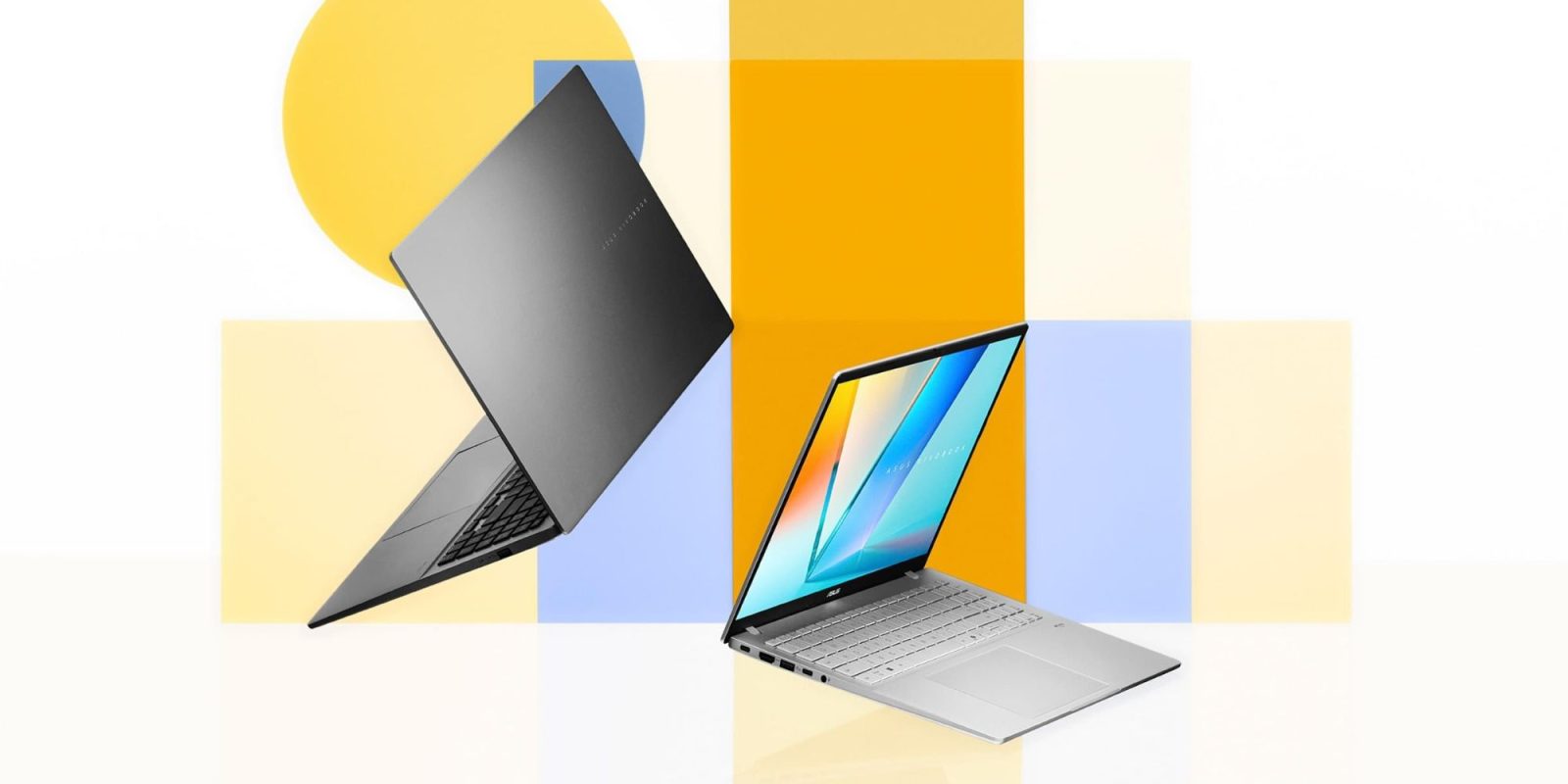 A laptops on a colorful background