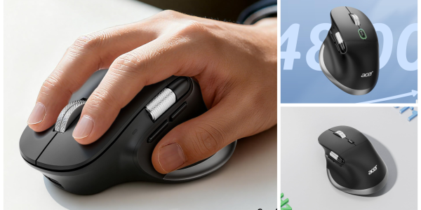 A hand holding a computer mouse