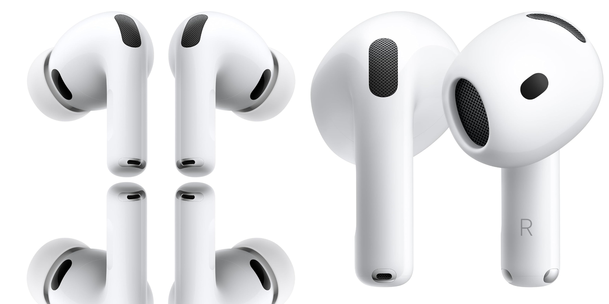 A close up of a white earbuds