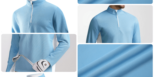 A collage of a man's blue shirt