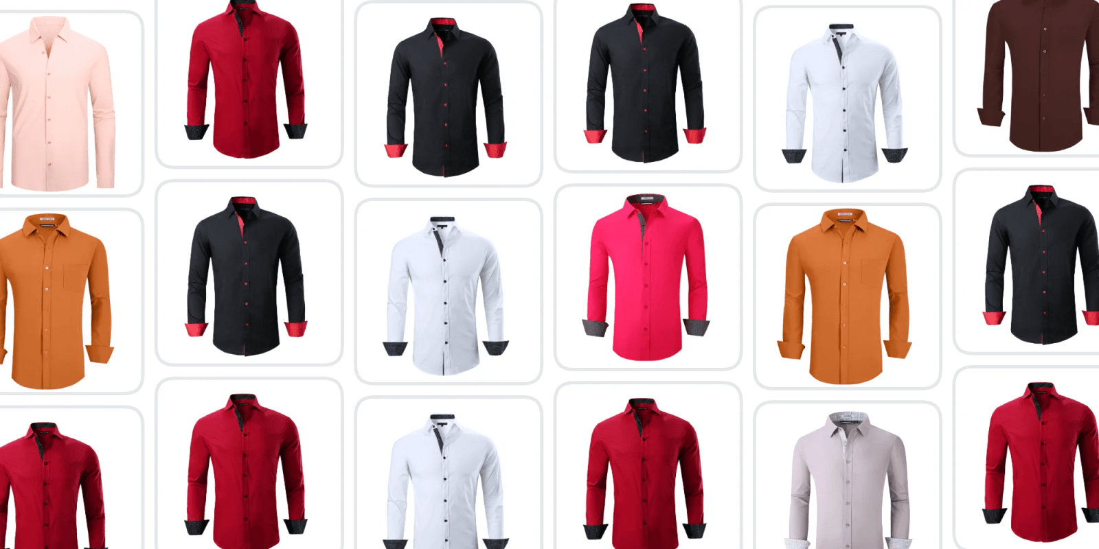 A collage of different colored shirts