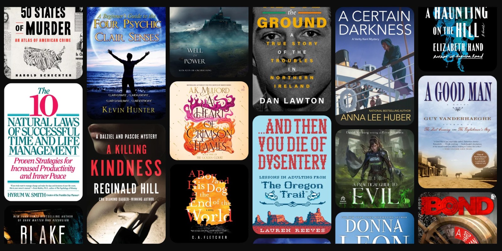 A collection of books on a black background