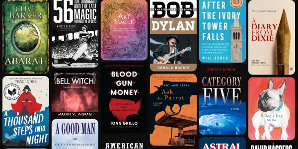 A collection of books on a black background
