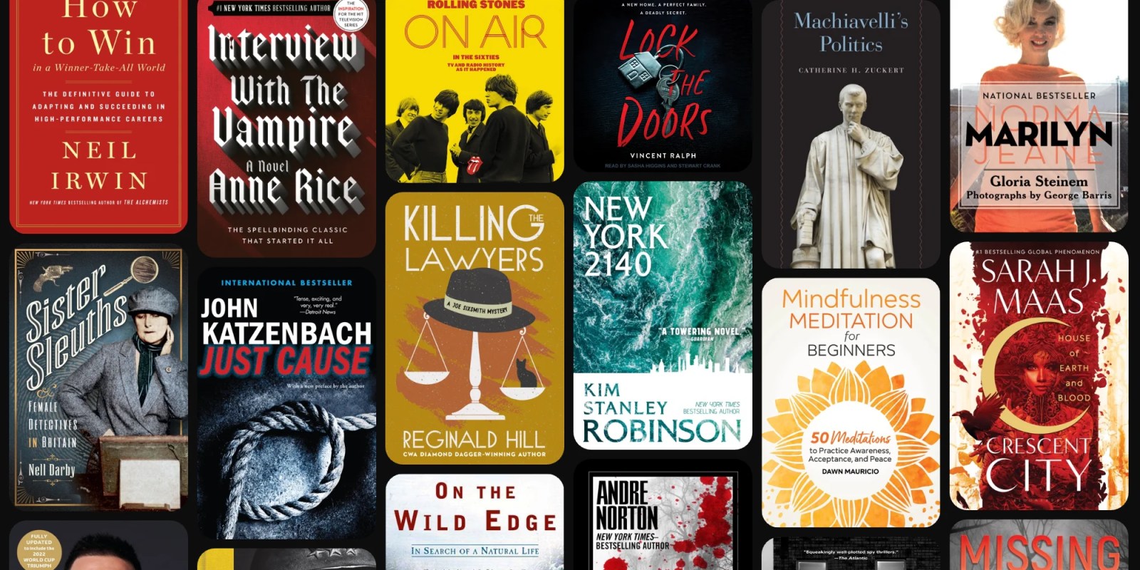 A collection of books on a black background