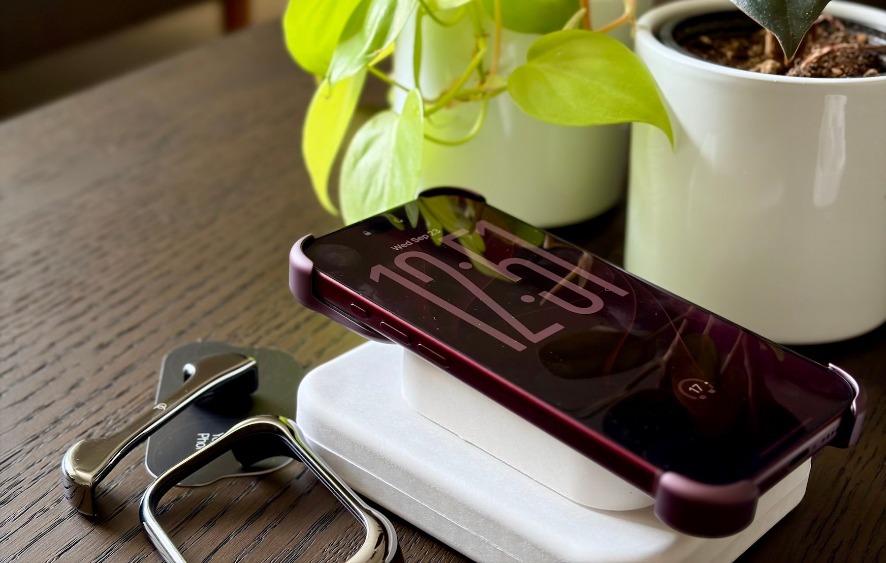A cell phone on a charger