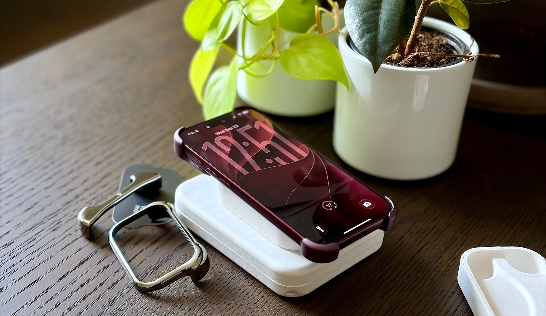 A cell phone on a charger
