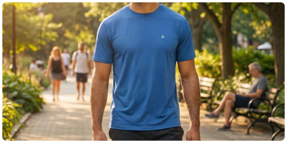 A man wearing a blue shirt