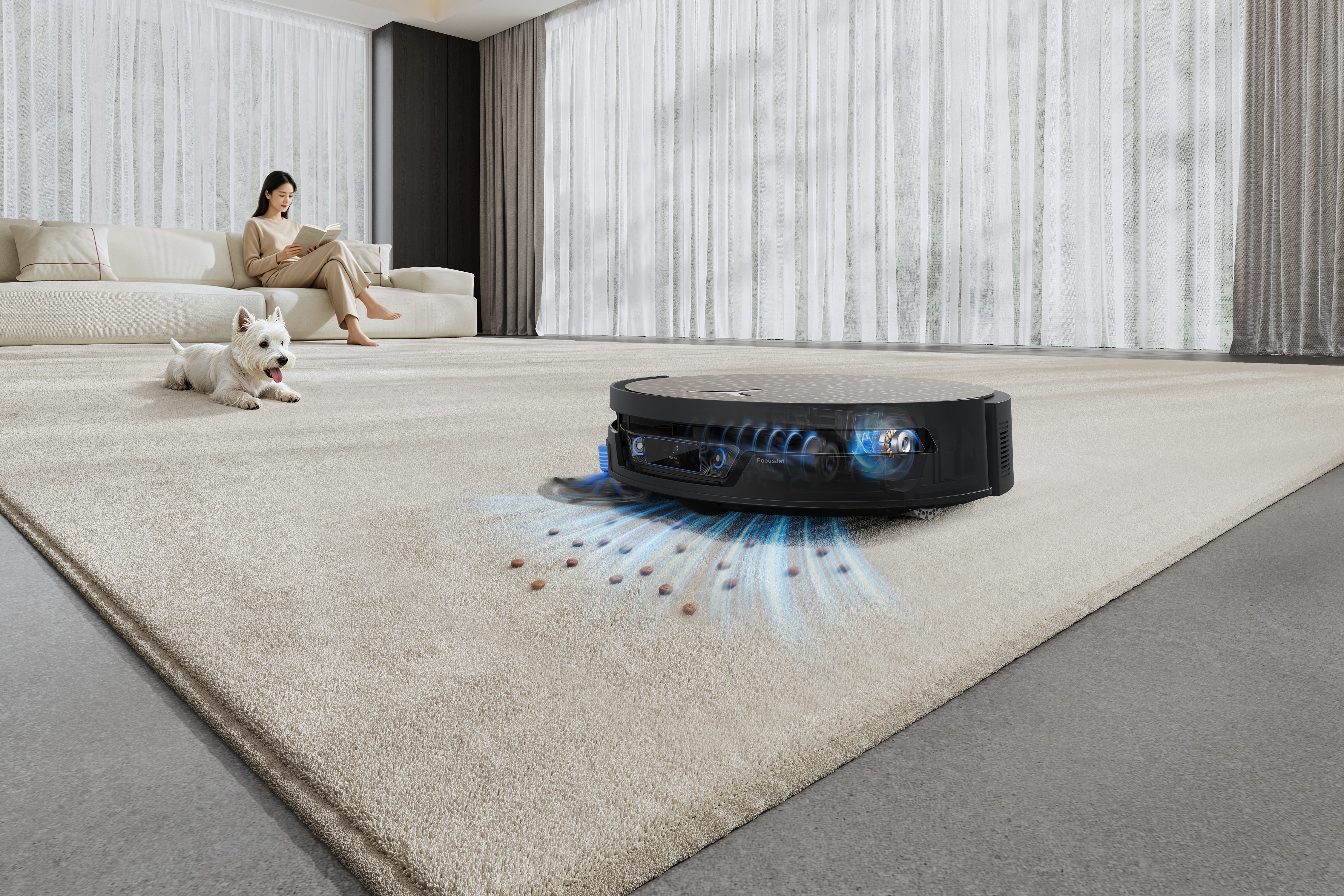 A robot vacuum cleaner on a carpet