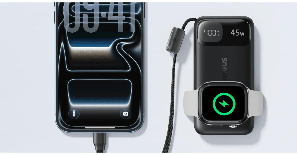 Baseus’ 10,000mAh 45W power bank delivers a built-in USB-C cable and Apple Watch charging for .50 (Reg. ) Baseus’ 10,000mAh 45W power bank delivers a built-in USB-C cable and Apple Watch charging for .50 (Reg. )