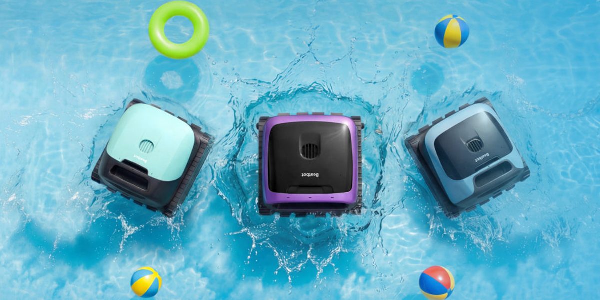 A group of robotic devices floating in a pool