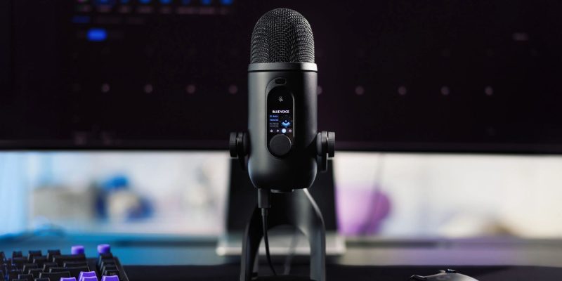 A black microphone on a stand