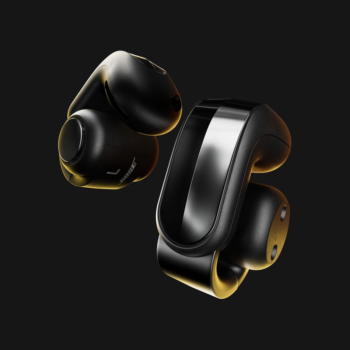 A pair of black earbuds