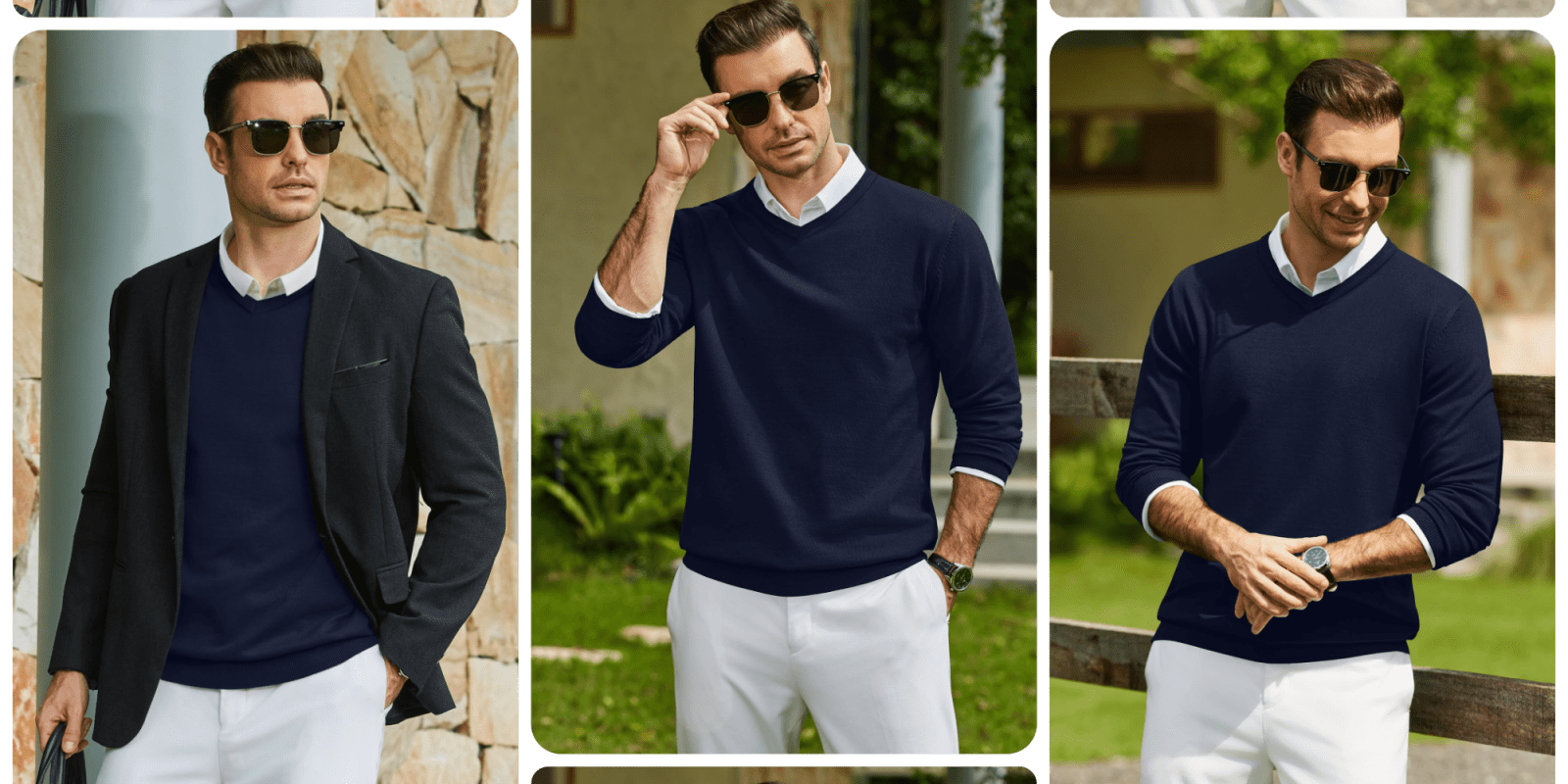A collage of a man wearing sunglasses