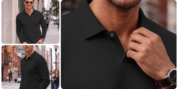 A collage of a man in a black shirt