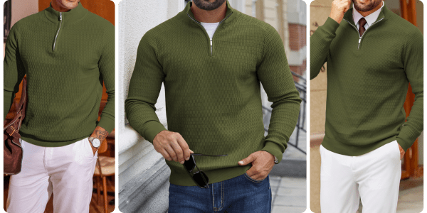 A man wearing a green sweater