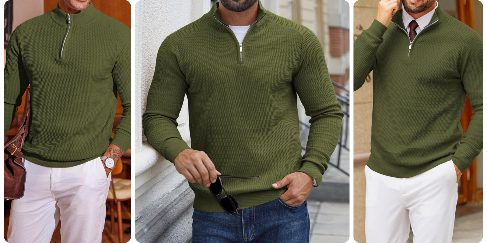 A man wearing a green sweater