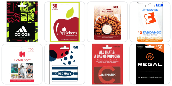 A group of gift cards