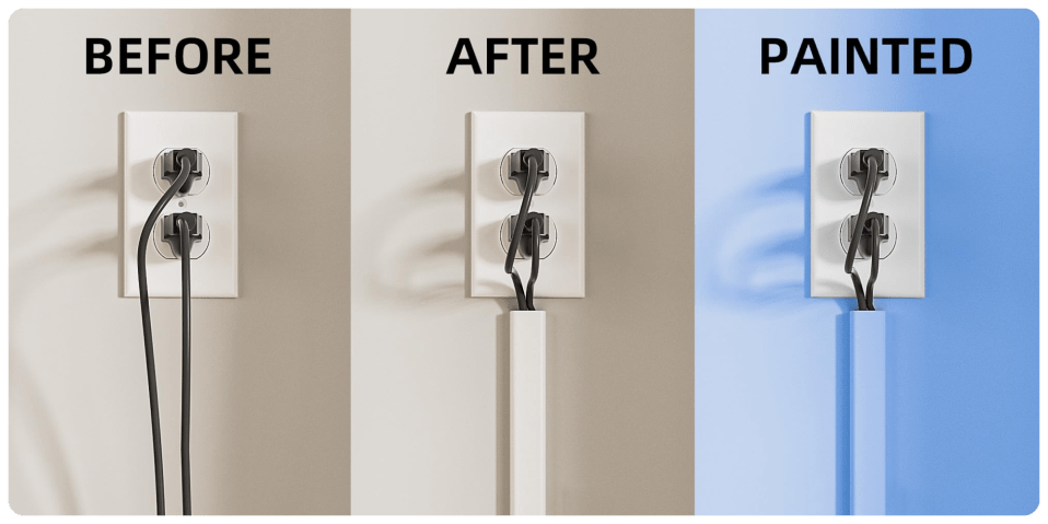 A white wall with a white tube and black wires