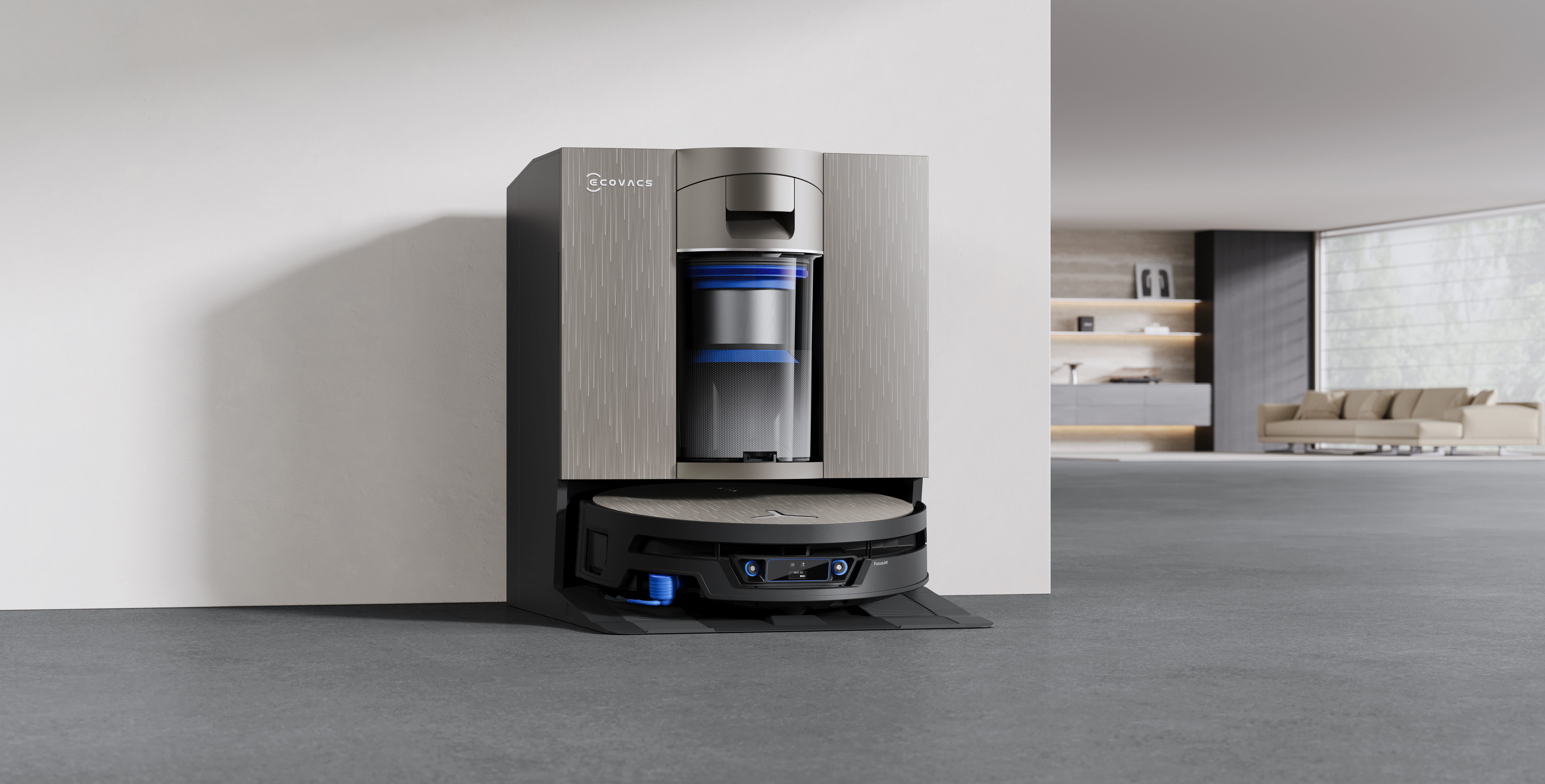 A robot vacuum cleaner in a room