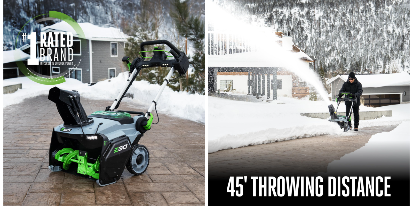 A machine on a sidewalk with snow spraying