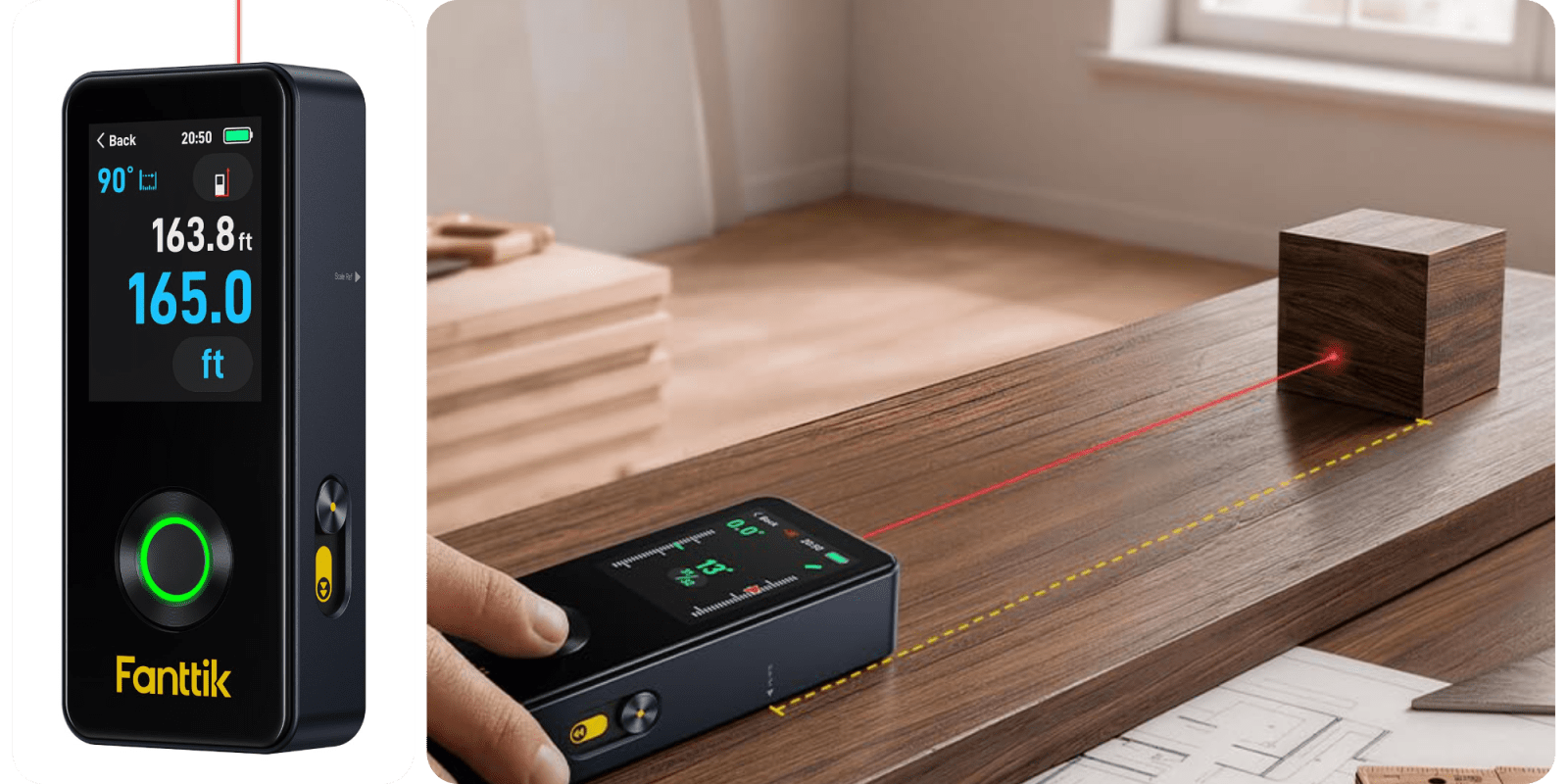 A hand holding a device on a table