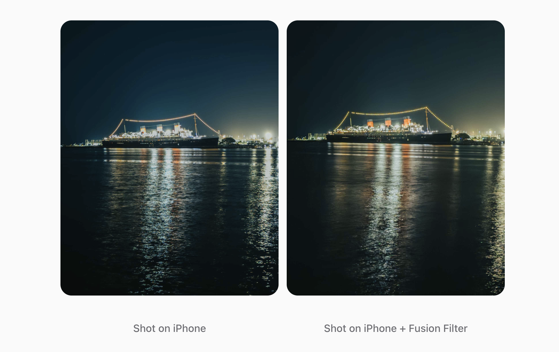A ship in the water at night