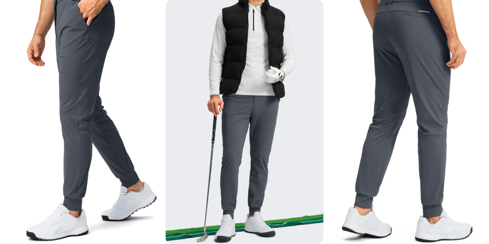 A man wearing a vest and holding a golf club
