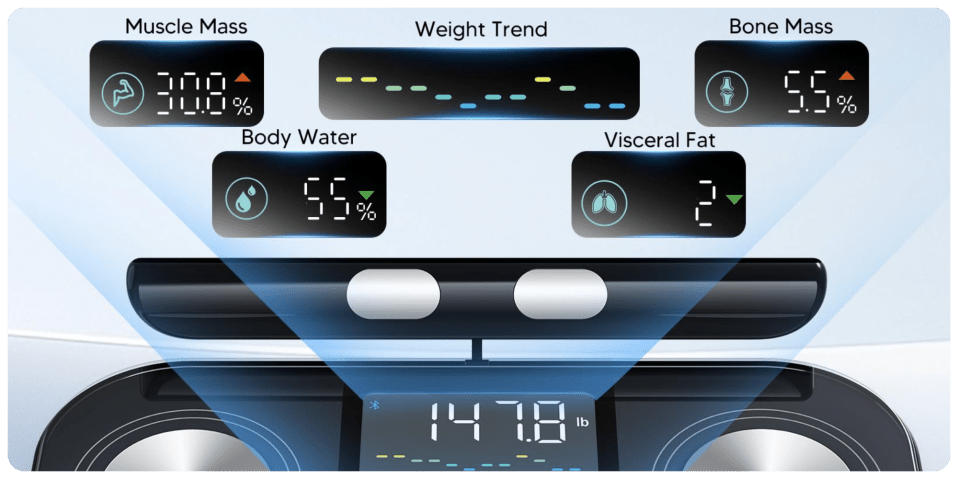 A digital display of a weight scale